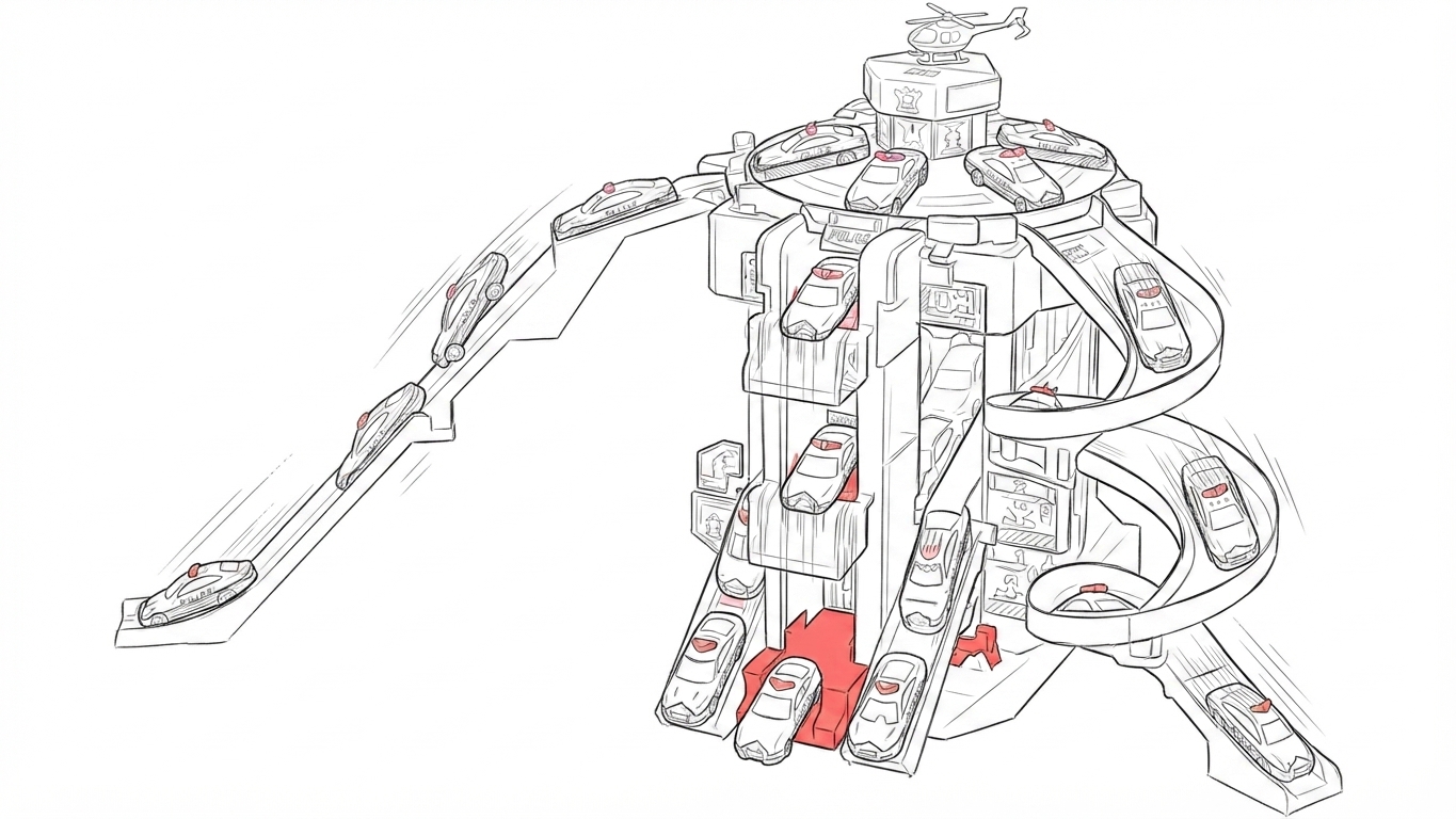 緊急出動警察署遊戲組素描插畫